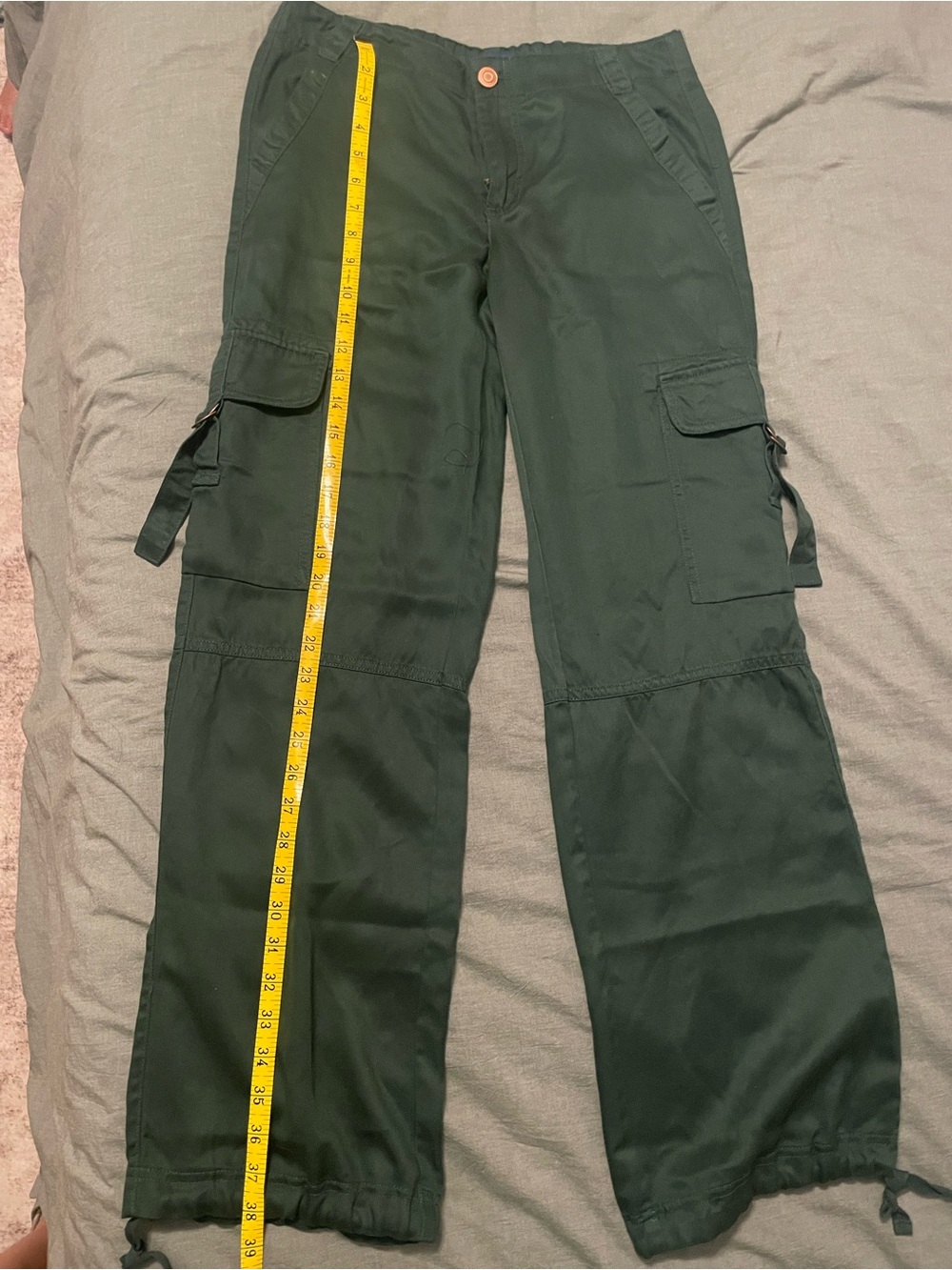 Dark Green Cargo Pants with Drawstring Hem